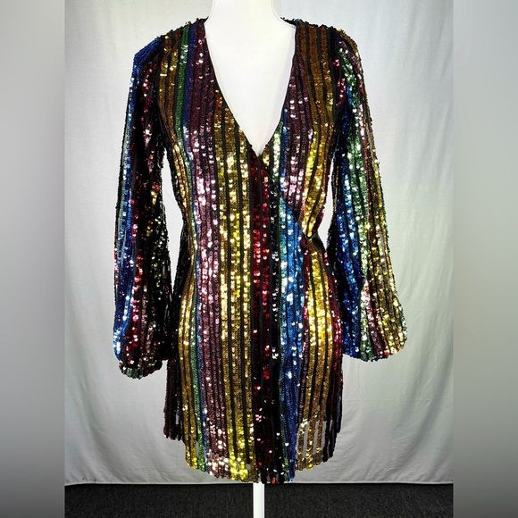 Boohoo Dresses & Skirts - Boohoo Night Mini Dress Multi Color Rainbow Sequins Dress Size 4 Pride Party